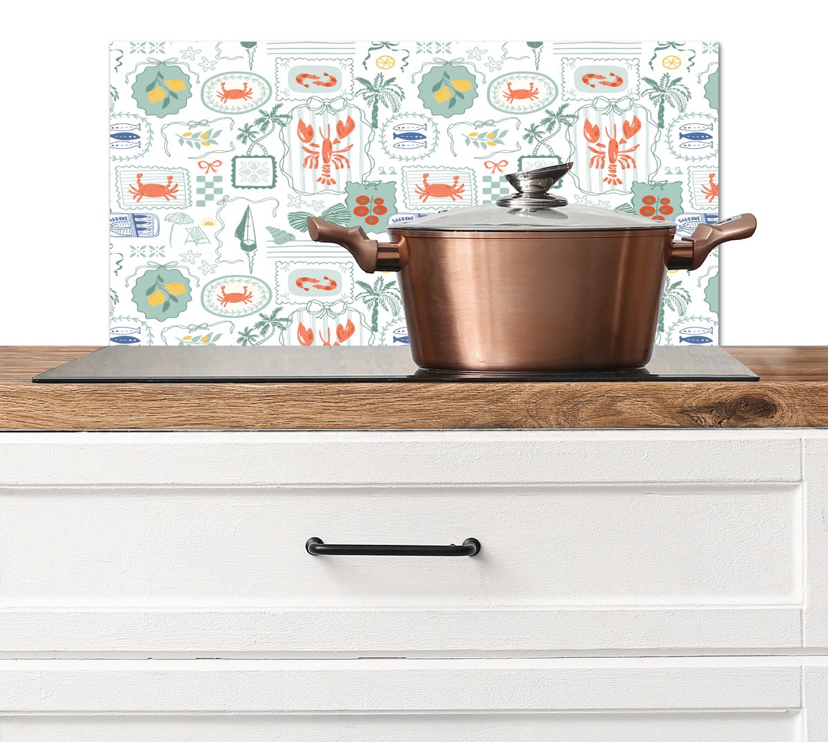 Spatscherm keuken 60x30 cm - Kookplaat achterwand Italiaans - Zee - Sfeer - kreeft - Citroen - Multi - Muurbeschermer - Spatwand fornuis - Hoogwaardig aluminium
