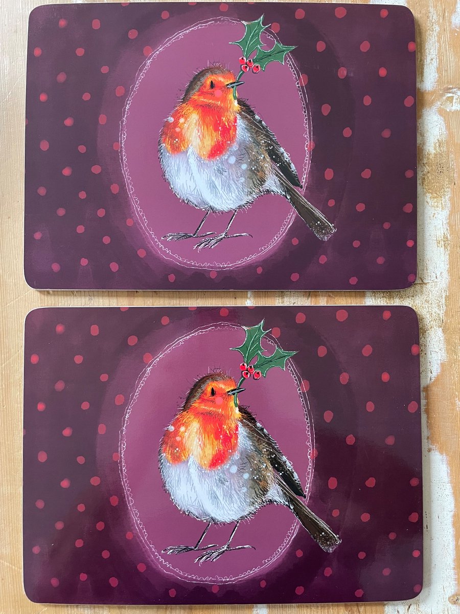 Alex Clark Placemats(MEDIUM FORMAAT) Robin & Holly ~ Roodborstje Kerst/winter