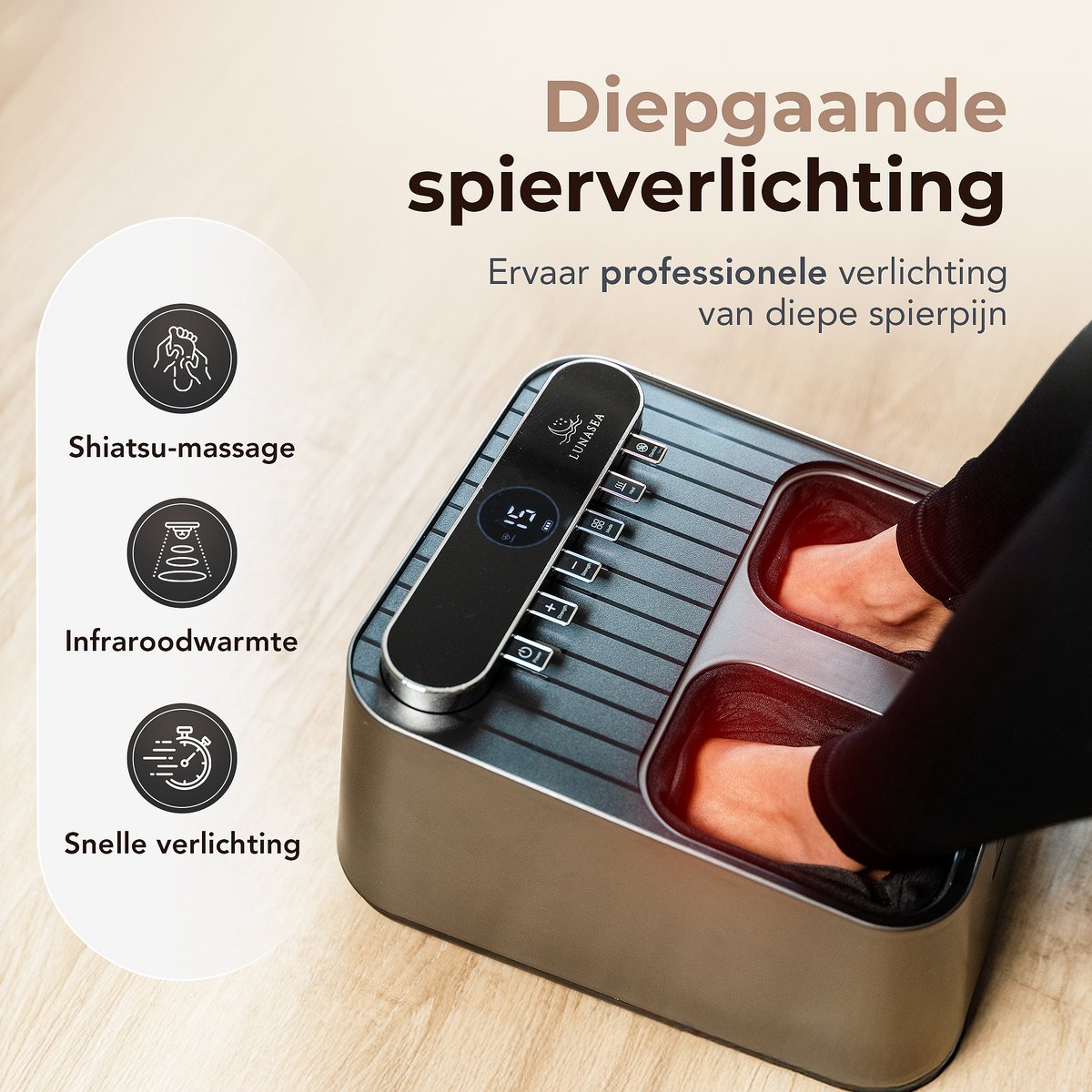 Afbeelding 3 van LunaSea's Voetmassage Apparaat - Voetmassage - Shiatsu - Draadloos - Inclusief luchtcompressie - Infarood - Ozone Sterralisatie - 30 Massage Standen