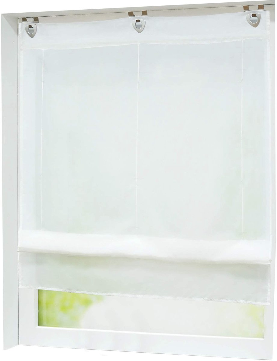 Ibenzoa Transparant Voile Vouwgordijn met Haakophanging, Eenvoudige Montage Zonder Boren, 1-Pack wit