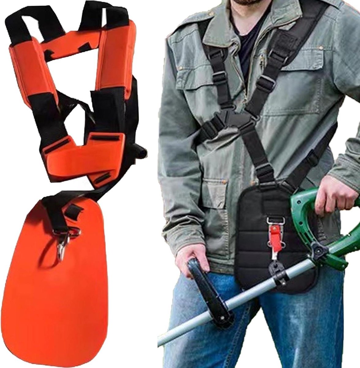 Strimmer Harnas met Dubbele Schouder - Comfortabel Harnas voor Bosmaaiers - Tuinaccessoires voor Bosmaaiers - Verstelbaar Harnas voor Bosmaaiers - Oranje.