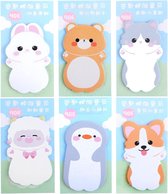 Allecto Plus - 180 vellen plaknotities met schattige dieren - Kawaii notitieblokken - Paginamarkeringen - Voor studenten en kantoor - Set van 6 - Zelfklevend - 8 x 5 cm.