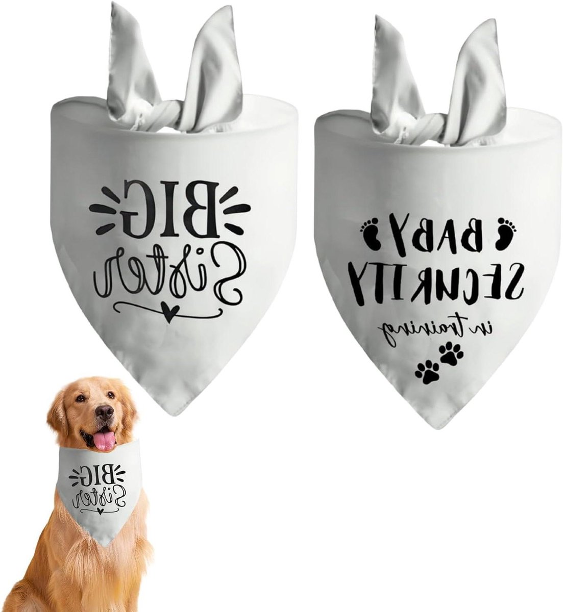 2 stuks hondenbandana's voor grote honden - witte driehoekige sjaal voor zwangerschapsaankondiging - met babybeveiliging - grote zus bedrukt