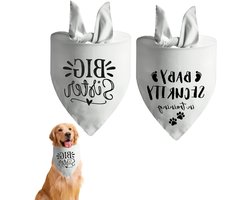 2 stuks hondenbandana's voor grote honden - witte driehoekige sjaal voor zwangerschapsaankondiging - met babybeveiliging - grote zus bedrukt
