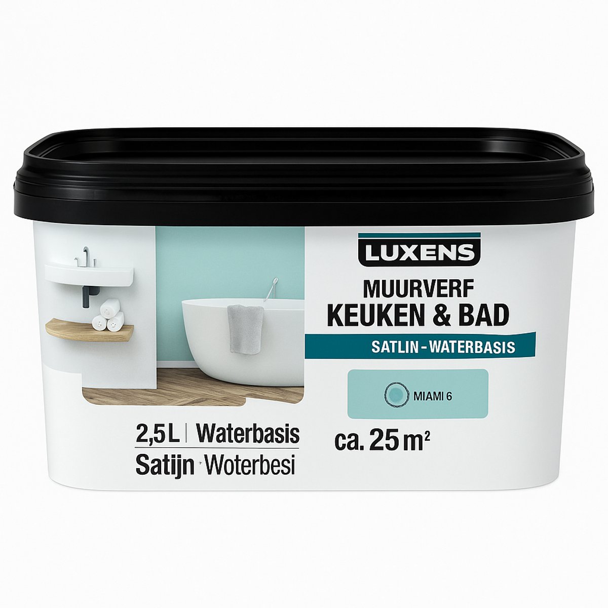 Luxens Muurverf Keuken & Bad – 2,5L – Miami 6 – Satijn – Waterbasis – ca. 25 m² – Vochtbestendig – Binnenverf