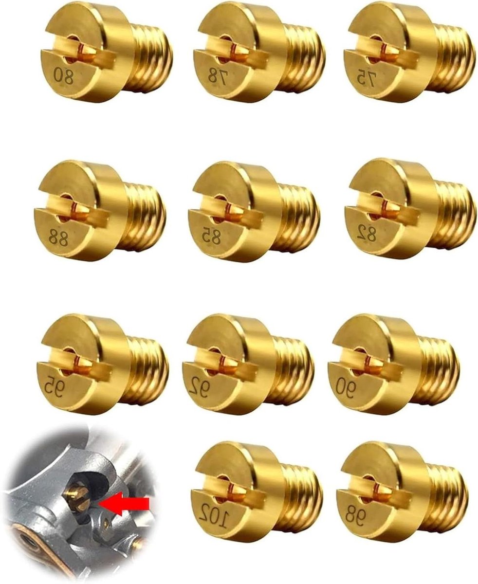 Allecto Plus - 12 stuks carburateur mondstukken, 5 mm, hoofdcarburateur, sproeiers voor scooters met maten #75 #78 #80 #82 #88 #90 #92 #95 #98 #98 #100 #102 - Hoogwaardige kwaliteit met Snelle Levering