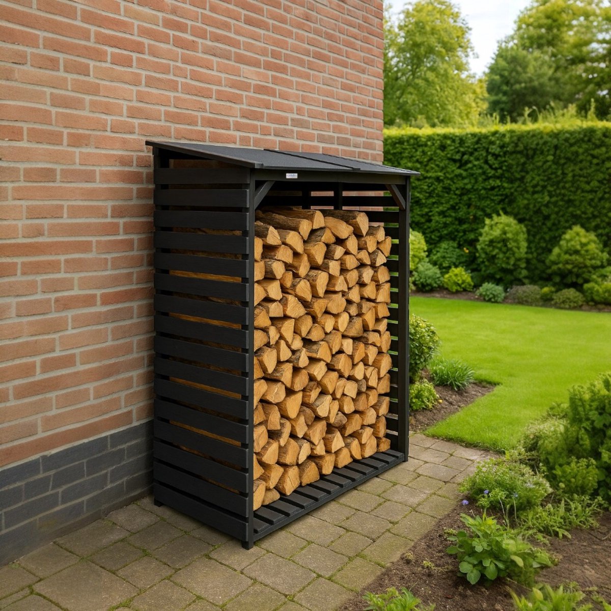 Lendo Online brandhoutrek met dak 118x59x158cm met asfalt dak - Brandhoutschuur van geïmpregneerd vurenhout -haardhout opslag waterdicht – haardhoutrek – houtopslag – grijs - hout