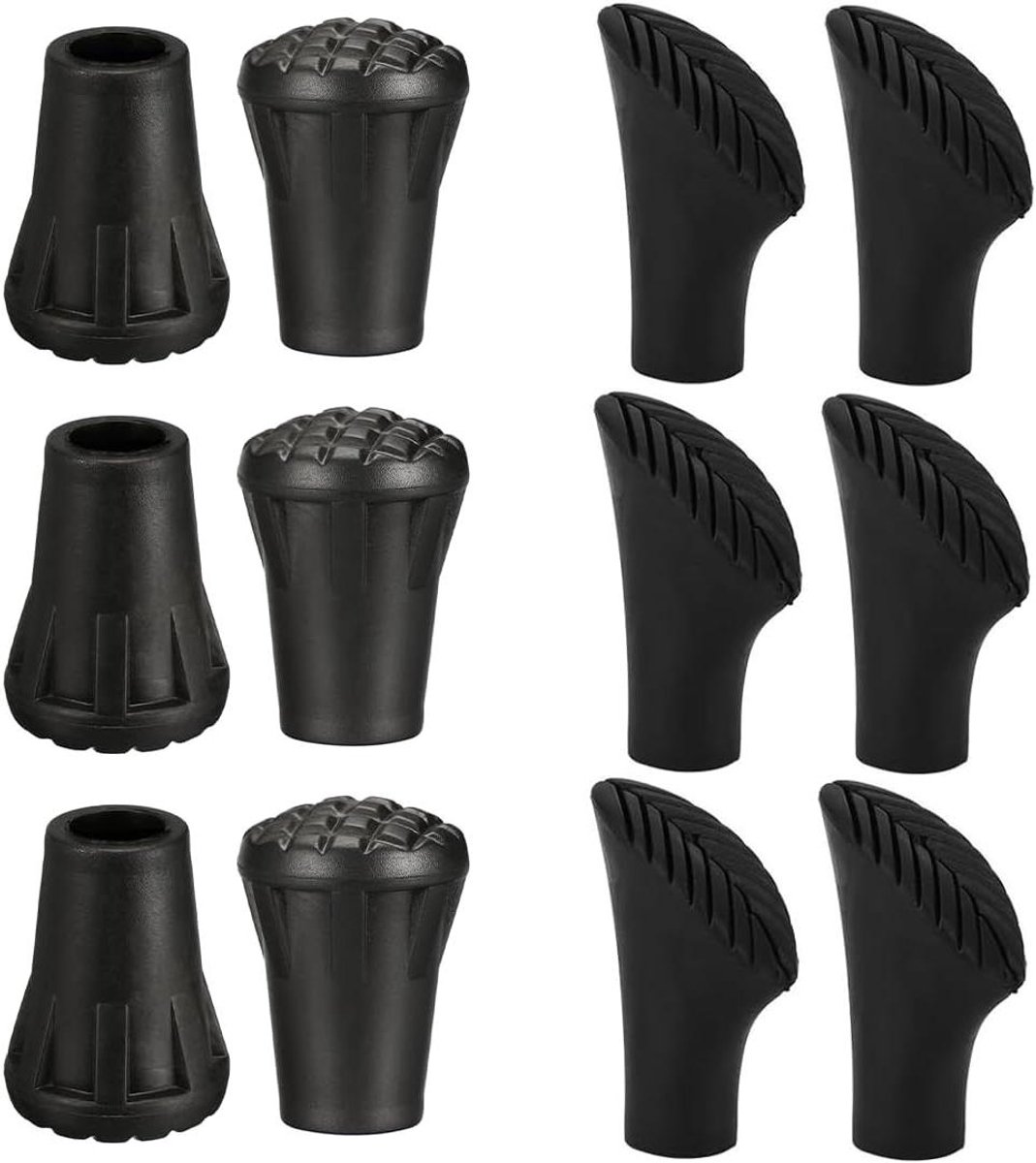 Allecto Plus - Set van 12 stuks/6 paar Nordic Walking matten gemaakt van asfaltrubber - Voor alle gangbare Nordic Walking-stokken - Diameter 11 mm