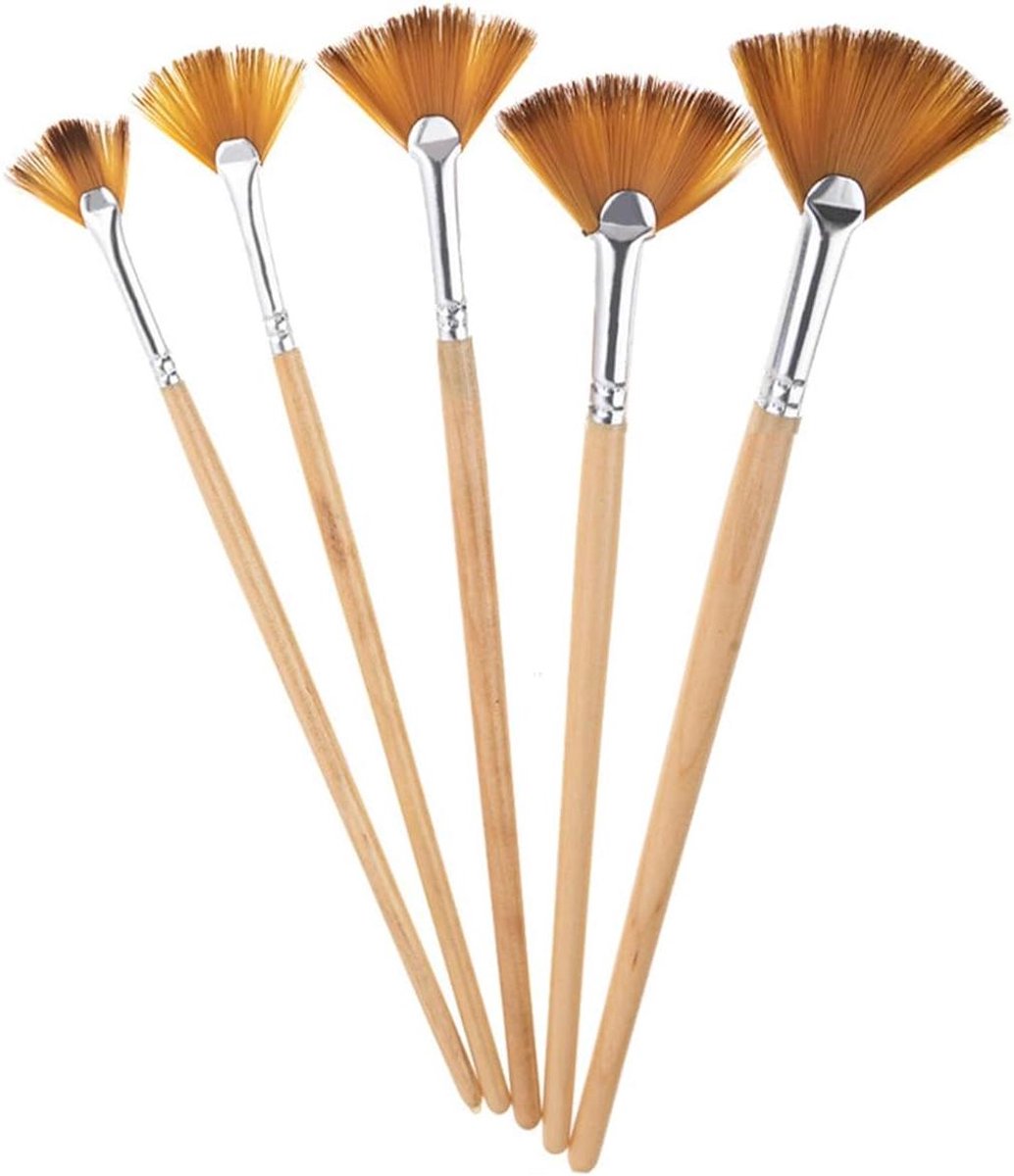 Allecto Plus - Waaierkwastenset van nylon - 5 stuks - Fankwasten - Kunstenaarskwasten - Penseelset voor schilderen - Acryl - Aquarel - Olieverfschilderijen - Kunst