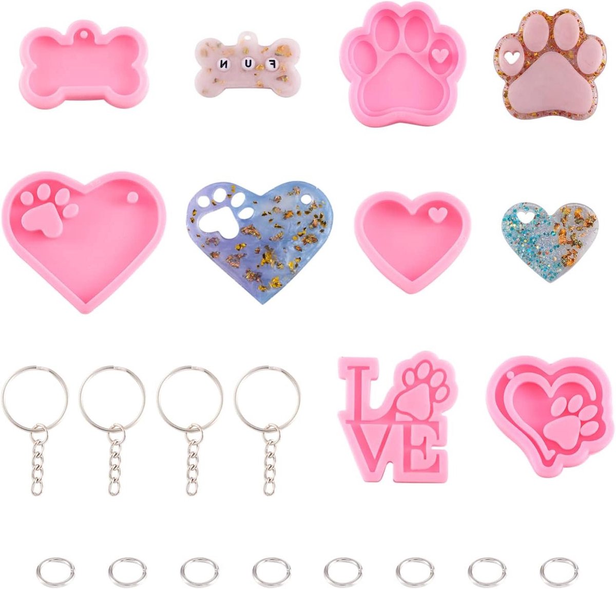 Inovra Plus - Siliconen Hars Gietmal Kit voor Keychain - 6 stuks - Pootafdruk Ontwerp - Inclusief Sleutelhangers - Geschikt voor Sieraden Maken