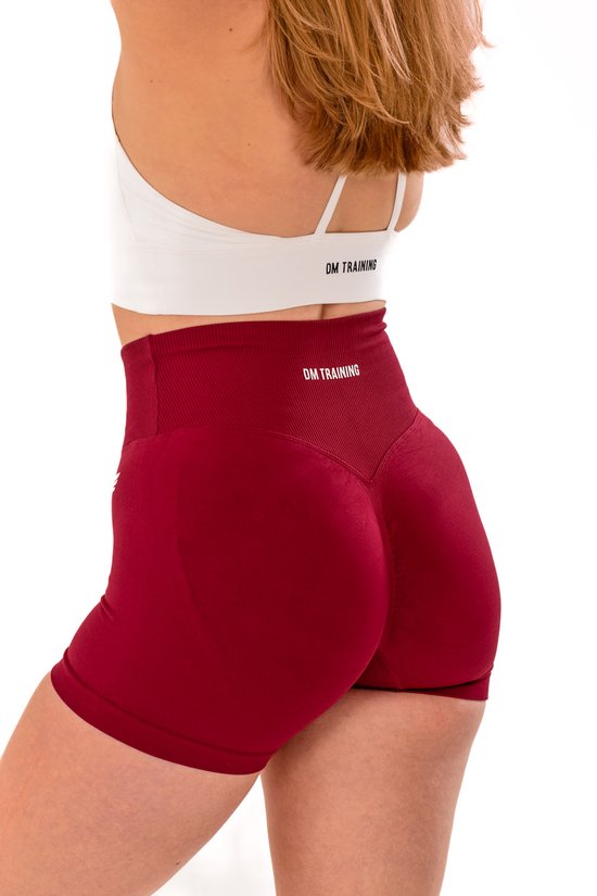 Dames sportshort high waist met V-shape taille - naadloos & shaping effect - squatproof en stretchy - yoga, pilates en fitness - DM Training Just Me Short (bordeaux) van DM Training — afbeelding 5