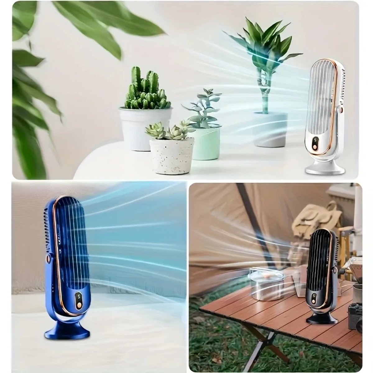Krachtige Ventilator - Oplaadbare + 180graden Kantelbare Ventilator - 5Modi/Standen - Draagbare Hand + Tafel Ventilator - Voor de Ultieme Verkoeling + de Perfecte Reiseditie - Kleur: Wit thumbnail 5
