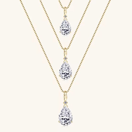 Collier Selevie Doré avec Moissanite en forme de goutte 1,5 ct - Moissanite en forme de poire - Collier en or