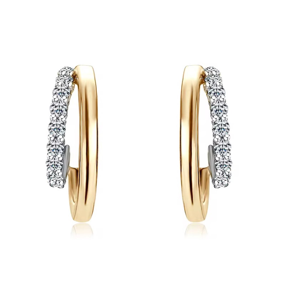Selevie Oorbellen Goudkleurig met Moissanite Stenen VVS1 – Dubbele Ring earrings - Hoops – Oorringen -