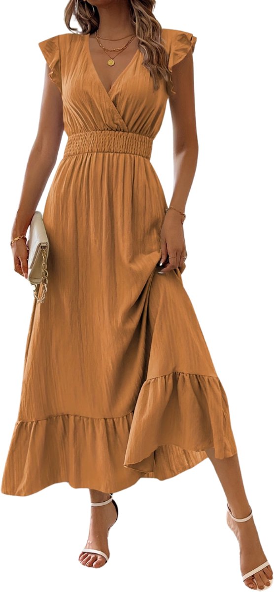Livano Zomerjurk Dames Zomerjurken Volwassen Jurk Ibiza Stijl Sundress Bruin