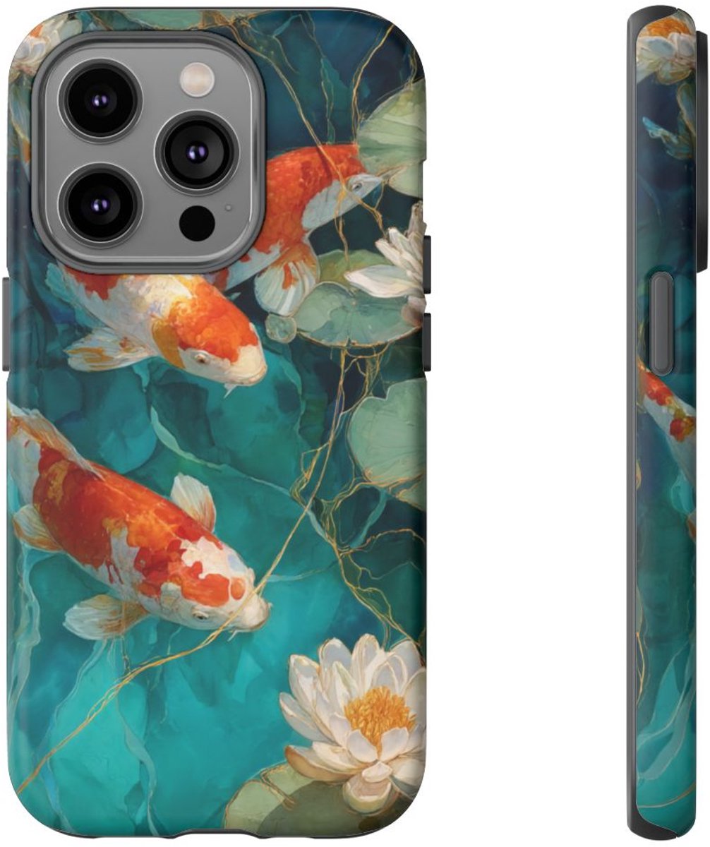 Kleurrijke Koi en Waterlelies – Telefoonhoesje Geschikt voor iPhone 14 Pro