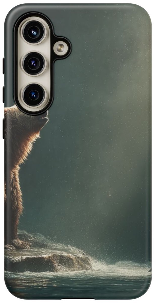 Bruine Beer bij Rivier met Zalm – Telefoonhoesje Geschikt voor Galaxy S24