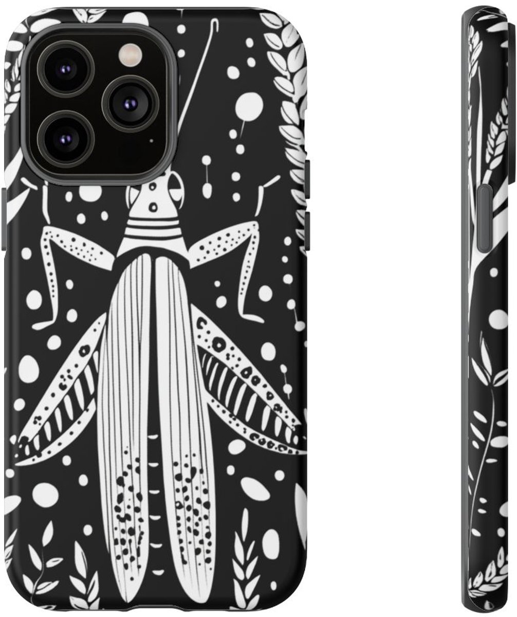 Zwart-Wit Sprinkhaan en Roggepatroon – Telefoonhoesje Geschikt voor iPhone 14 Pro Max