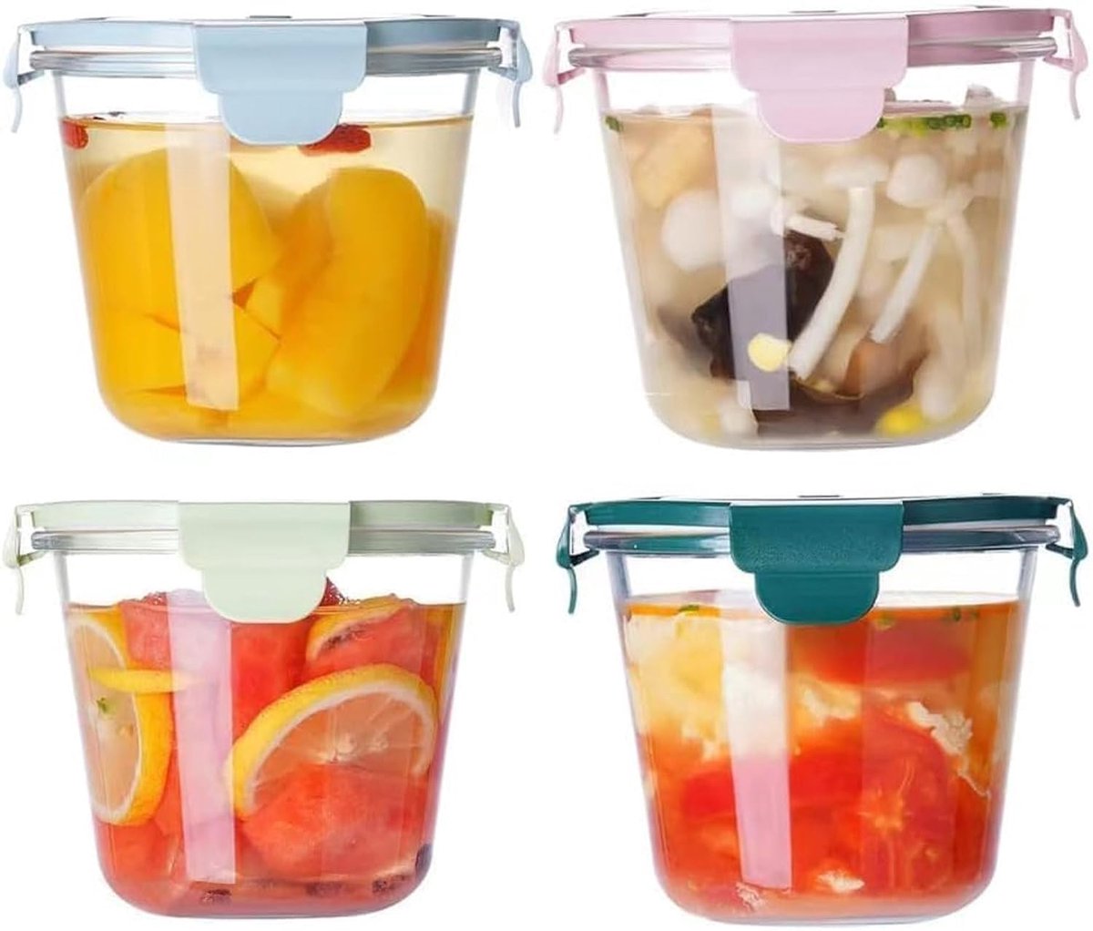 S.ROKE TTAN 710ML glazen container met deksel, set glazen voedselcontainers, glazen soepcontainer, maaltijdbereidingspotten, vaatwasserbestendig, magnetron- en vriezerbestendig, BPA-vrij (set van 4)