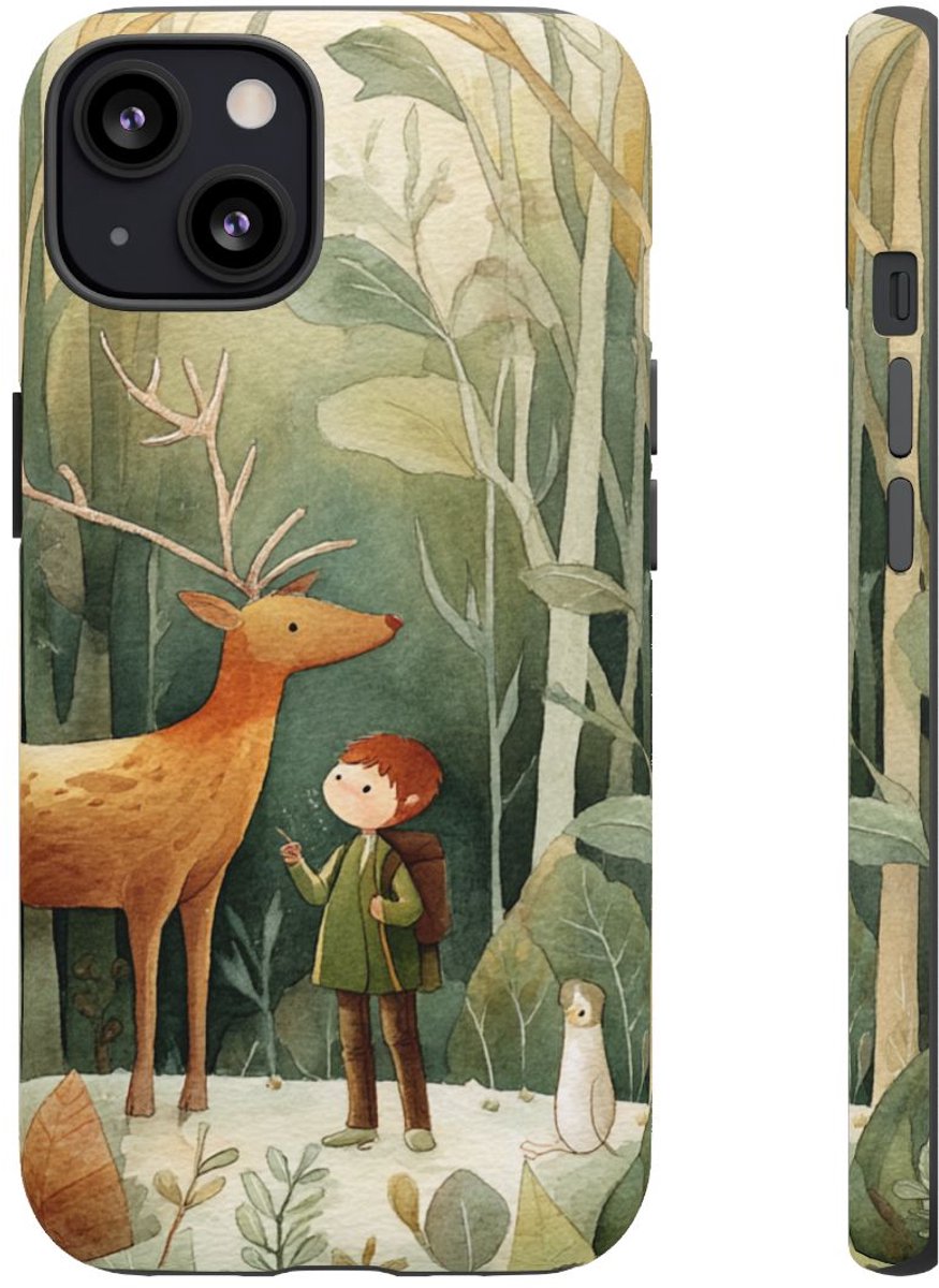 Kind en Hert in Bos Aquarel – Telefoonhoesje Geschikt voor iPhone 13
