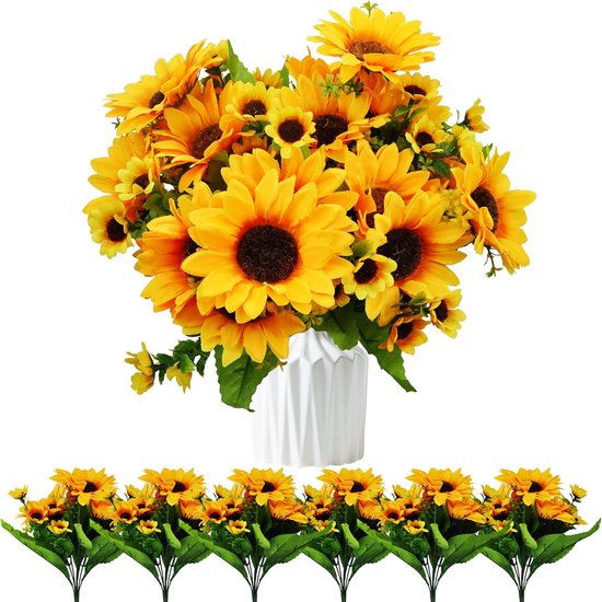 6 bundels kunstzonnebloemen - decoratie - 144 kunstzonnebloemen - kunstbloemen - herfst - zijdebloemen - herfstbloemen - kunstbloemen - zonnebloem voor tafeldecoratie - bruiloft - woonkamer (24