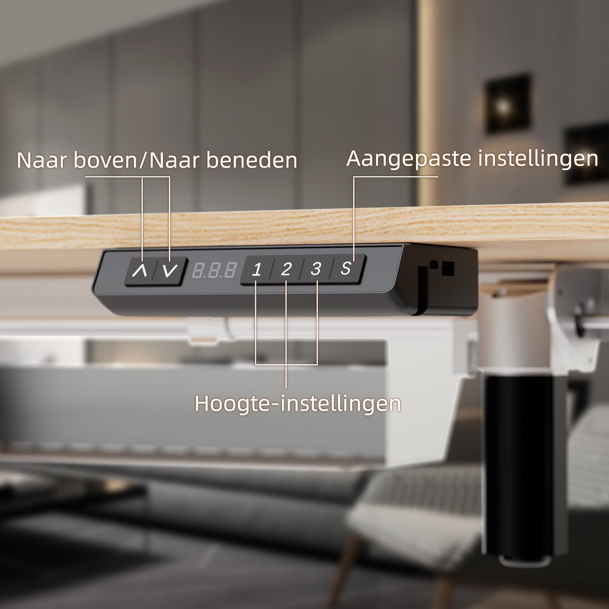 Zit-sta bureau elektrisch verstelbaar 120x60cm, Geheugenfunctie en anti-botsing, USB-A en TYPE C Poorten, Verstelbare Hoogte