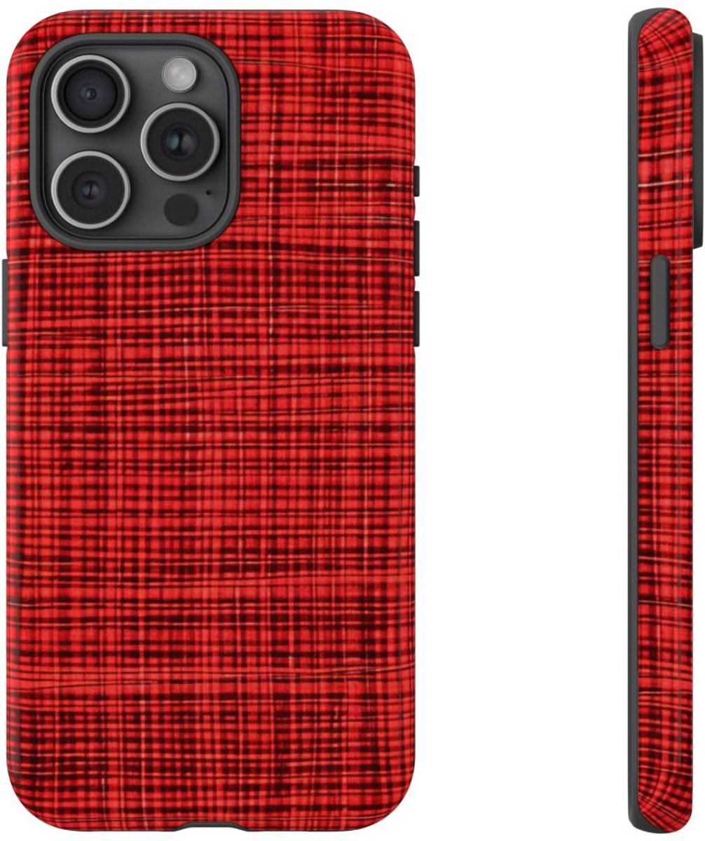 Rood Geruit Textielpatroon – Telefoonhoesje Geschikt voor iPhone 15 Pro Max
