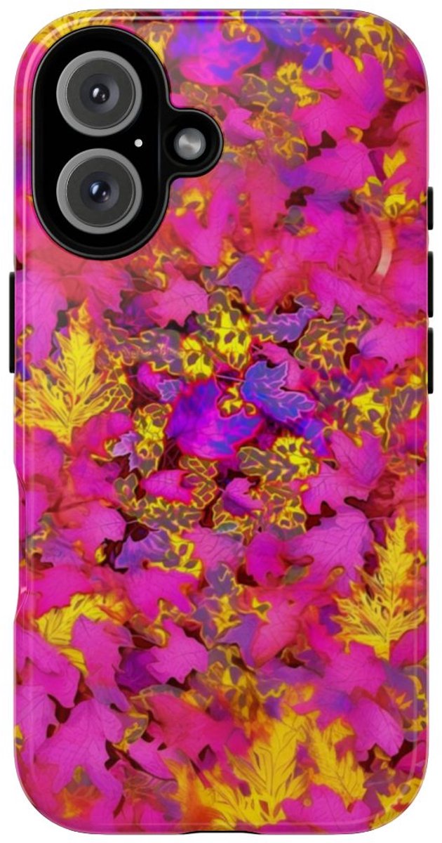 Levendig Roze-Geel Bladerenpatroon – Telefoonhoesje Geschikt voor iPhone 16