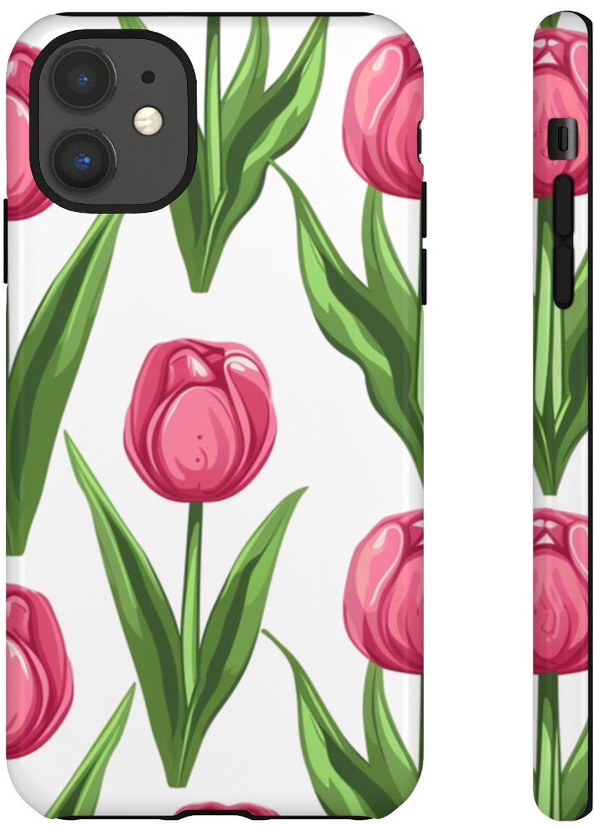Roze Tulp Bloemenpatroon – Telefoonhoesje Geschikt voor iPhone 11