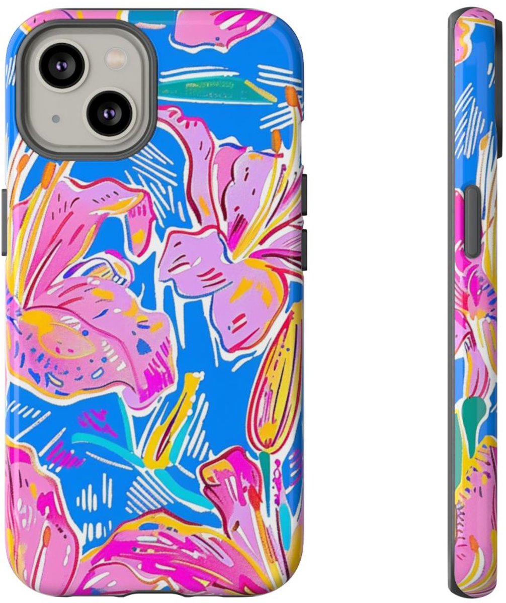 Felroze en Gele Bloemenprint – Telefoonhoesje Geschikt voor iPhone 14
