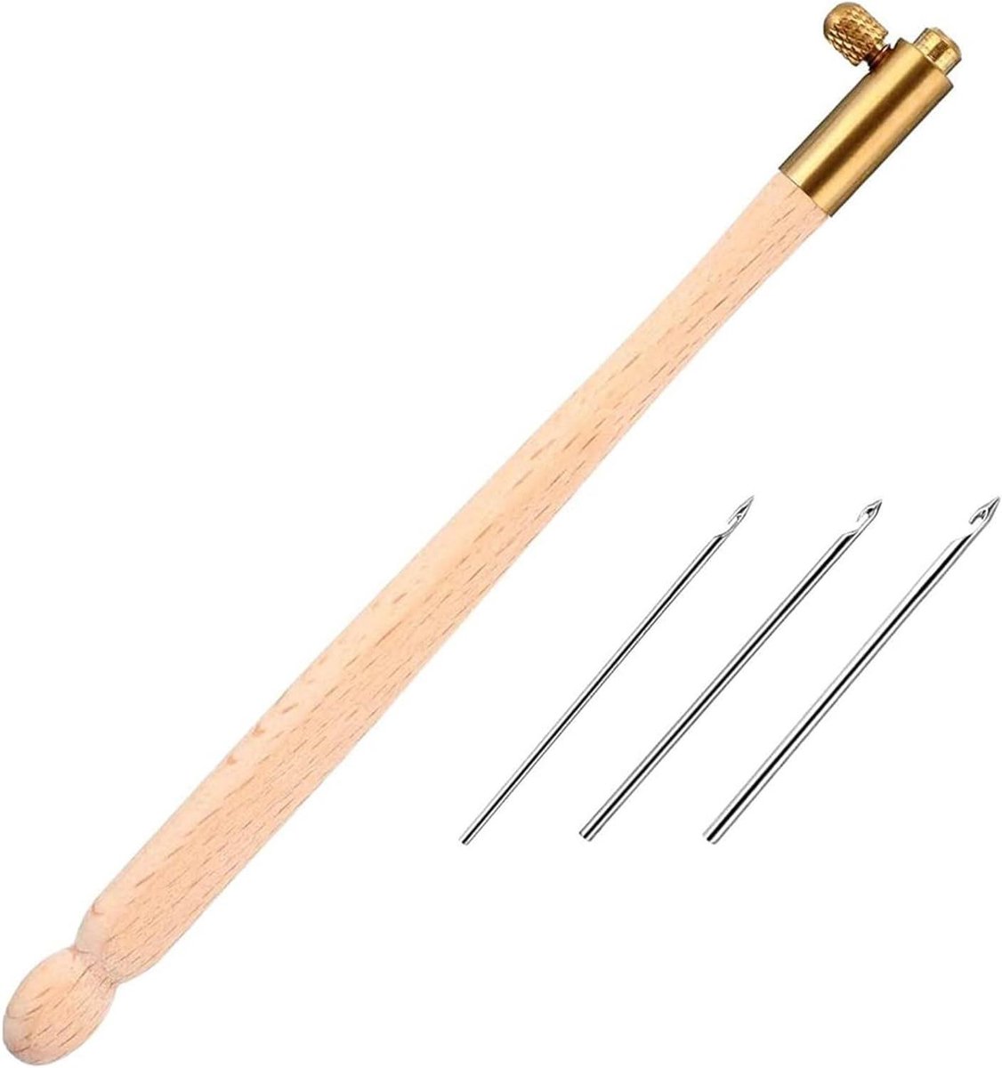 Tambour Haak Naald Set - 0.7mm 1mm 1.2mm - Houten Haak Tool Kit - Borduurgereedschap voor Pailletten en Kralen