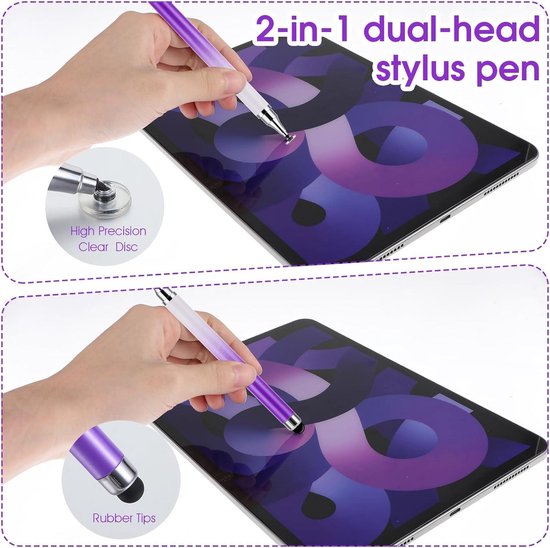 3-delige set tablet stylus touchpennen - 2-in-1 stylus pennen voor touchscreens - geschikt voor telefoons en Android tablets - wit, paars, roze — afbeelding 5