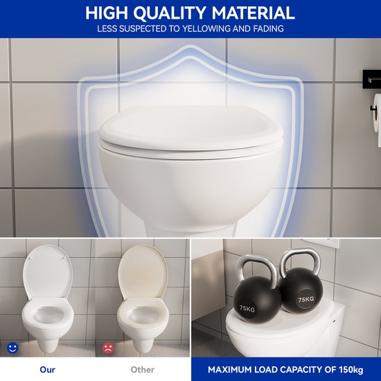 DERW MAX Abattant WC en forme de O - Abattant WC avec couvercle - Antibacterieel - Fermeture en douceur - Fonction Easy Clean - Duroplast Wit