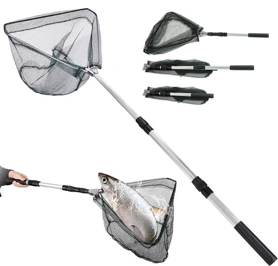 Épuisette de pêche pliable 150 Cm 42 x 24 Cm Extensible pour étang et piscine Argent