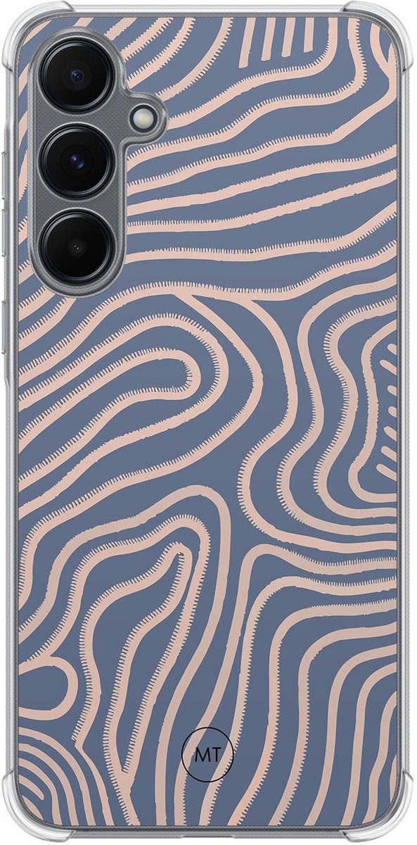 Hoesje (shockproof) geschikt voor Samsung Galaxy A55 - Flowing lines - Extra sterke case - TPU/polycarbonaat - Print - Paars, Transparant