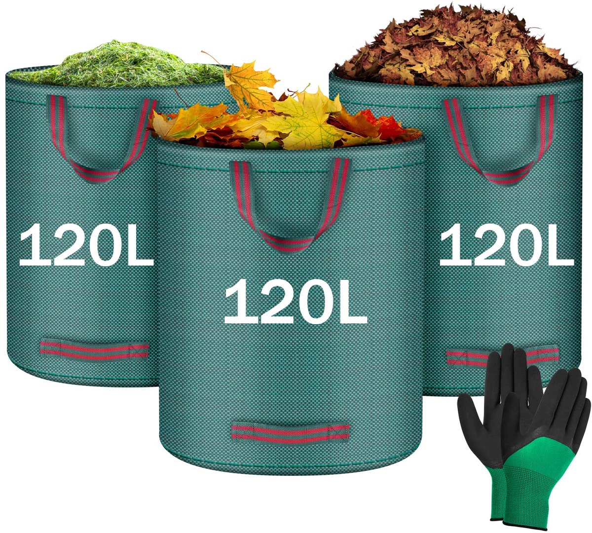 Tuinzakken - Opvouwbaar - Voor tuinafval, snoeiafval en bladafval - 3x 120 liter