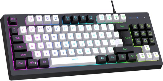 RGB bedraad gamingtoetsenbord met 87 toetsen, USB, mechanisch gevoel Gamingtoetsen voor thuis en eSports, compatibel met meerdere systemen