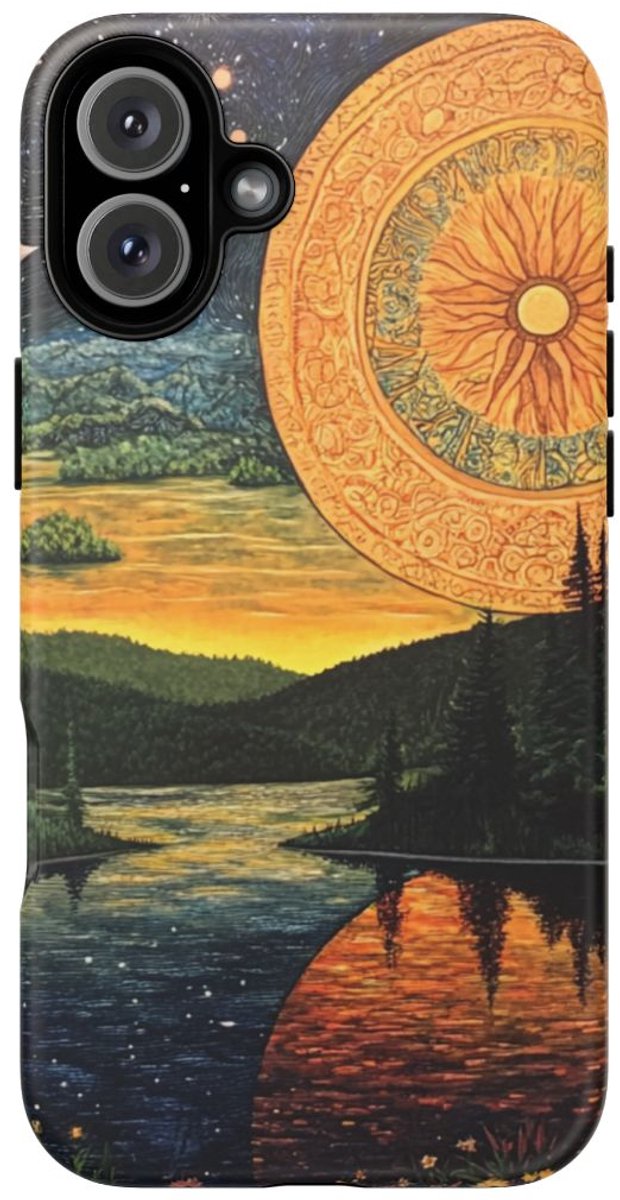 Zon en Maan Landschap – Telefoonhoesje Geschikt voor iPhone 16 Plus