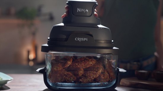 Ninja CRISPi 4-in-1 compact glazen kooksysteem - Airfryer, Roast, Recrisp, Keep Warm - Inclusief twee glazen schalen van 3.8L en 1.4L en bijpassende deksels - 2 Crisper-Plates - Grijs - FN101EUST