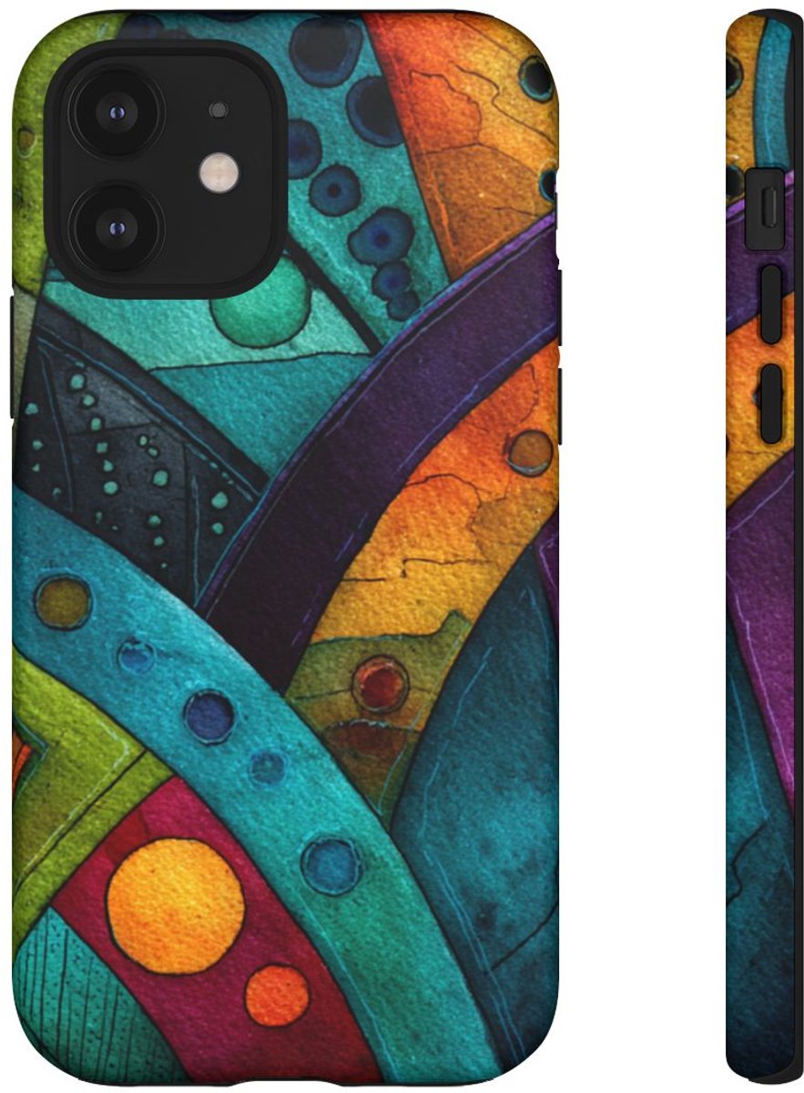 Kleurrijke Abstracte Geometrische Kunst – Telefoonhoesje Geschikt voor iPhone 12