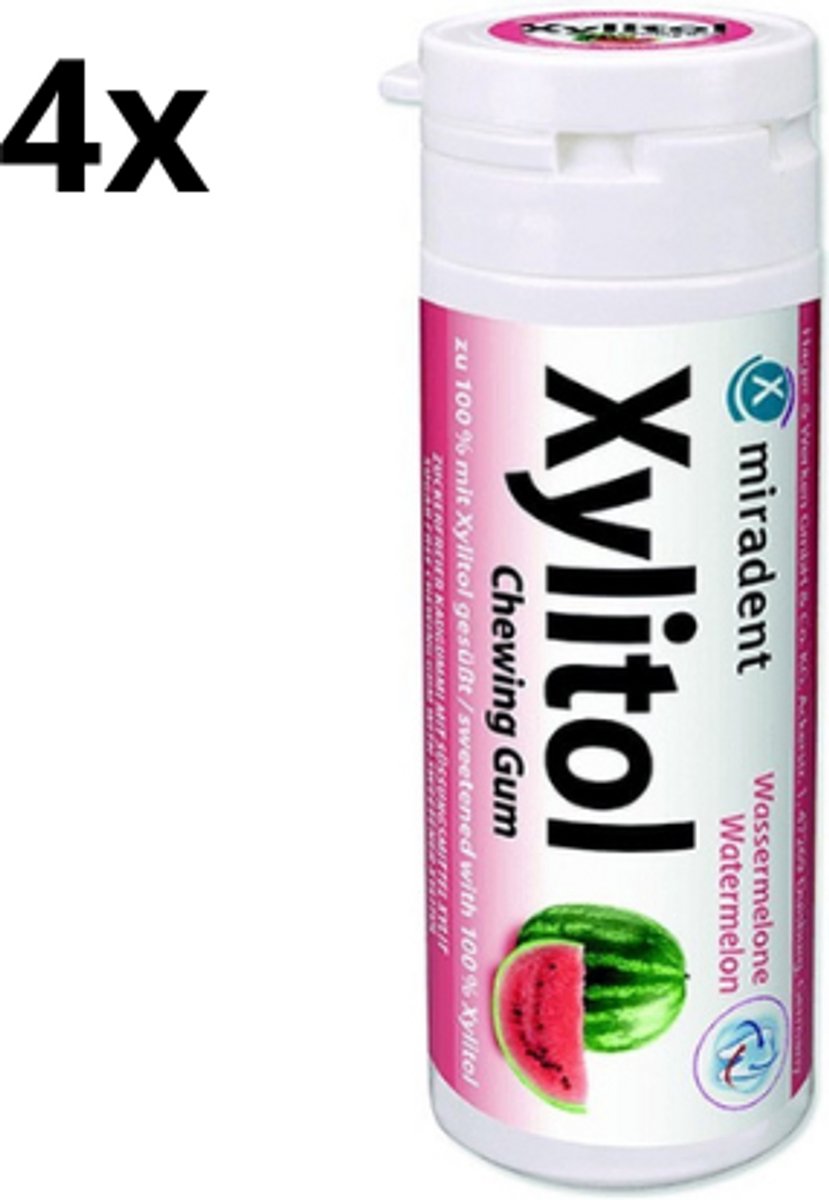Miradent Xylitol Kauwgom | Watermeloen | 4 x 30 stuks | Voordeelverpakking
