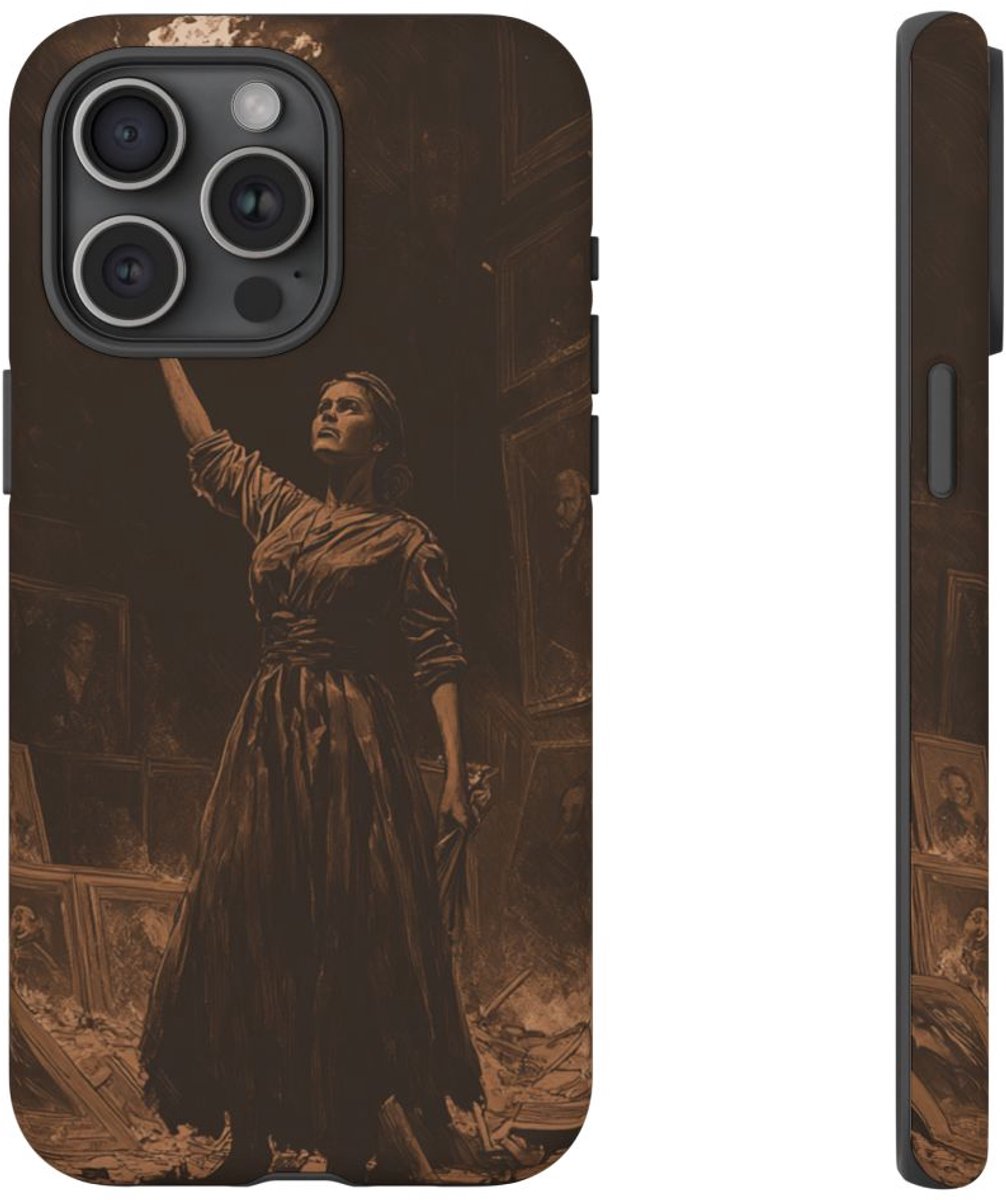 Vrouw met Fakkel in Vernielde Kamer – Telefoonhoesje Geschikt voor iPhone 15 Pro Max
