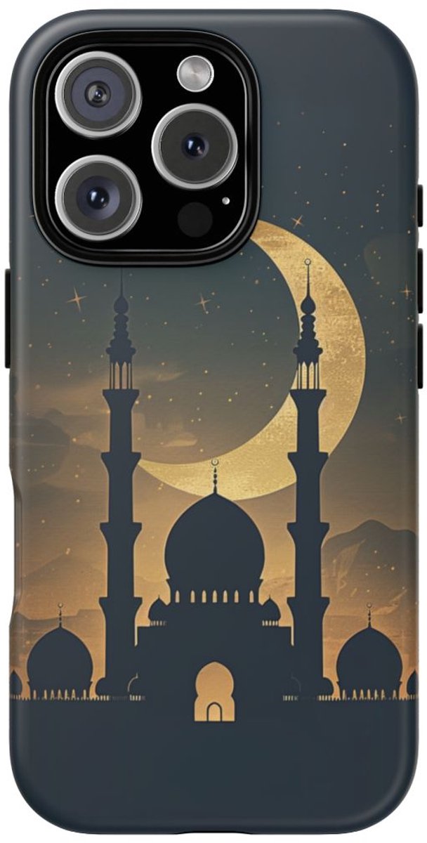 Sierlijke Moskee Silhouet met Halve Maan – Telefoonhoesje Geschikt voor iPhone 16 Pro