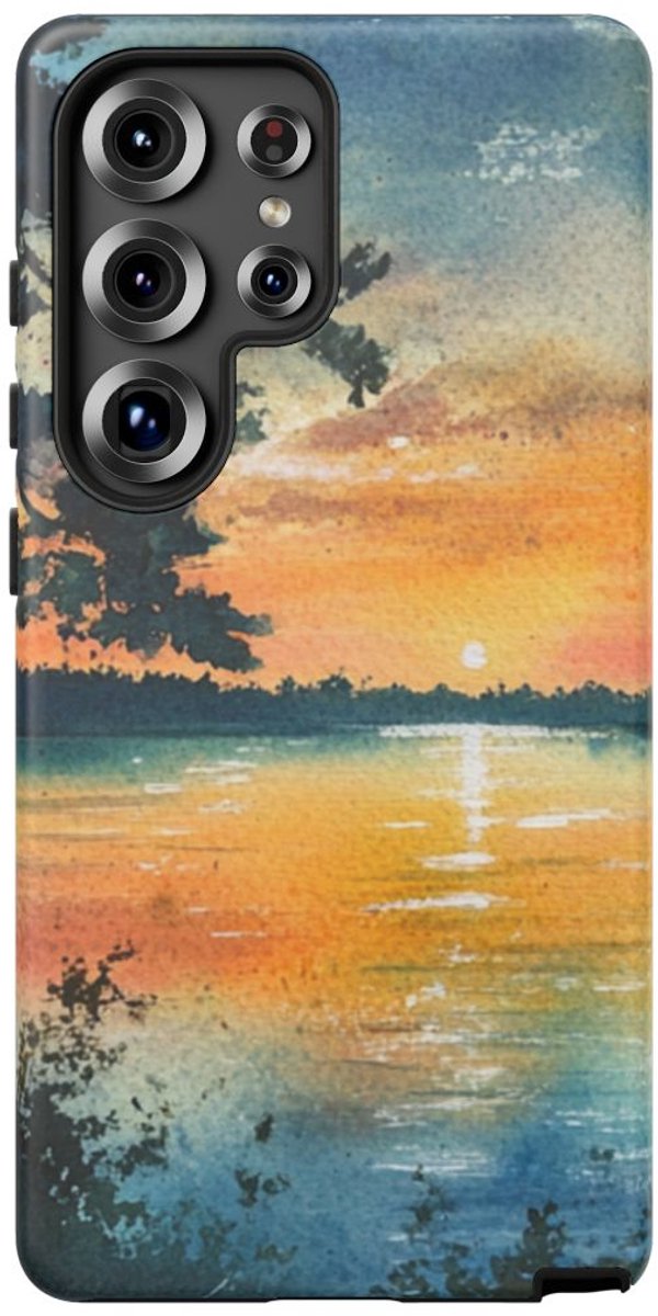 Zeilboot bij Schemermeer in Aquarel – Telefoonhoesje Geschikt voor Galaxy S25 Ultra