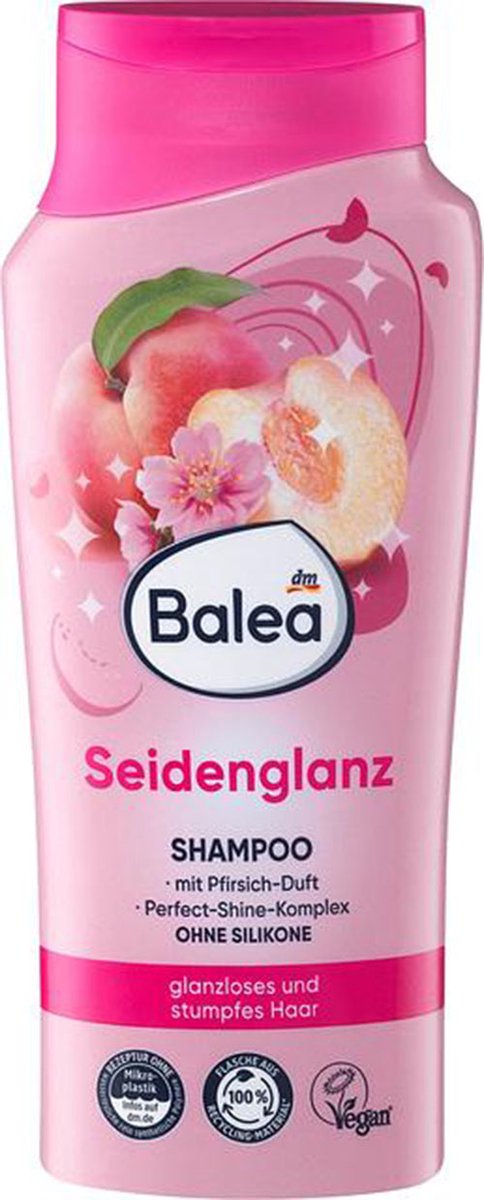 Balea Shampoo - Zijdeglans - 300 ml - Voor duf en futloos haar - Met perzikgeur - Zonder siliconen - Seidenglanz - Perfect Shine Complex - Vegan