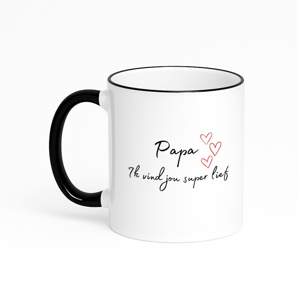 Hacebo® - papa ik vind jou super lief koffiebeker met gekleurde rand zwart - Vader - de liefste papa - thee mok - koffie beker - vader cadeautjes - vaderdag - verjaardag - geschenk - kado - koffiemok - 330 ML