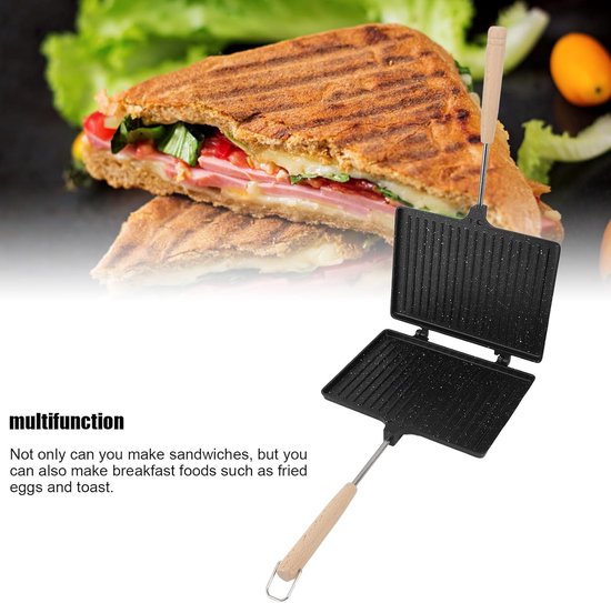 Dubbelzijdige Gegrilde Panini-maker - Sandwichmaker met Anti-aanbak Borden - Snel Ontbijtbooster - Gemakkelijke Carry voor Gezinsgebruik - Aluminiumlegering - Massief Hout - 23 X van Merkloos	 — afbeelding 3