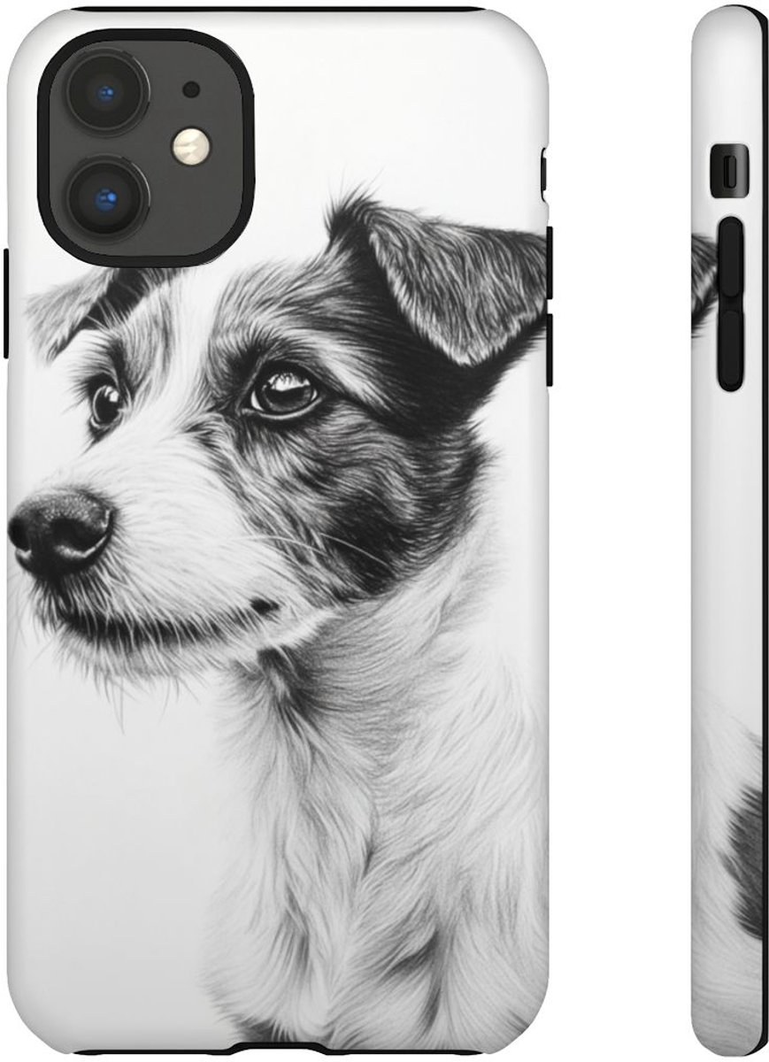 Hondenportret in Houtskool – Mat Stevig Hoesje Geschikt voor iPhone 11