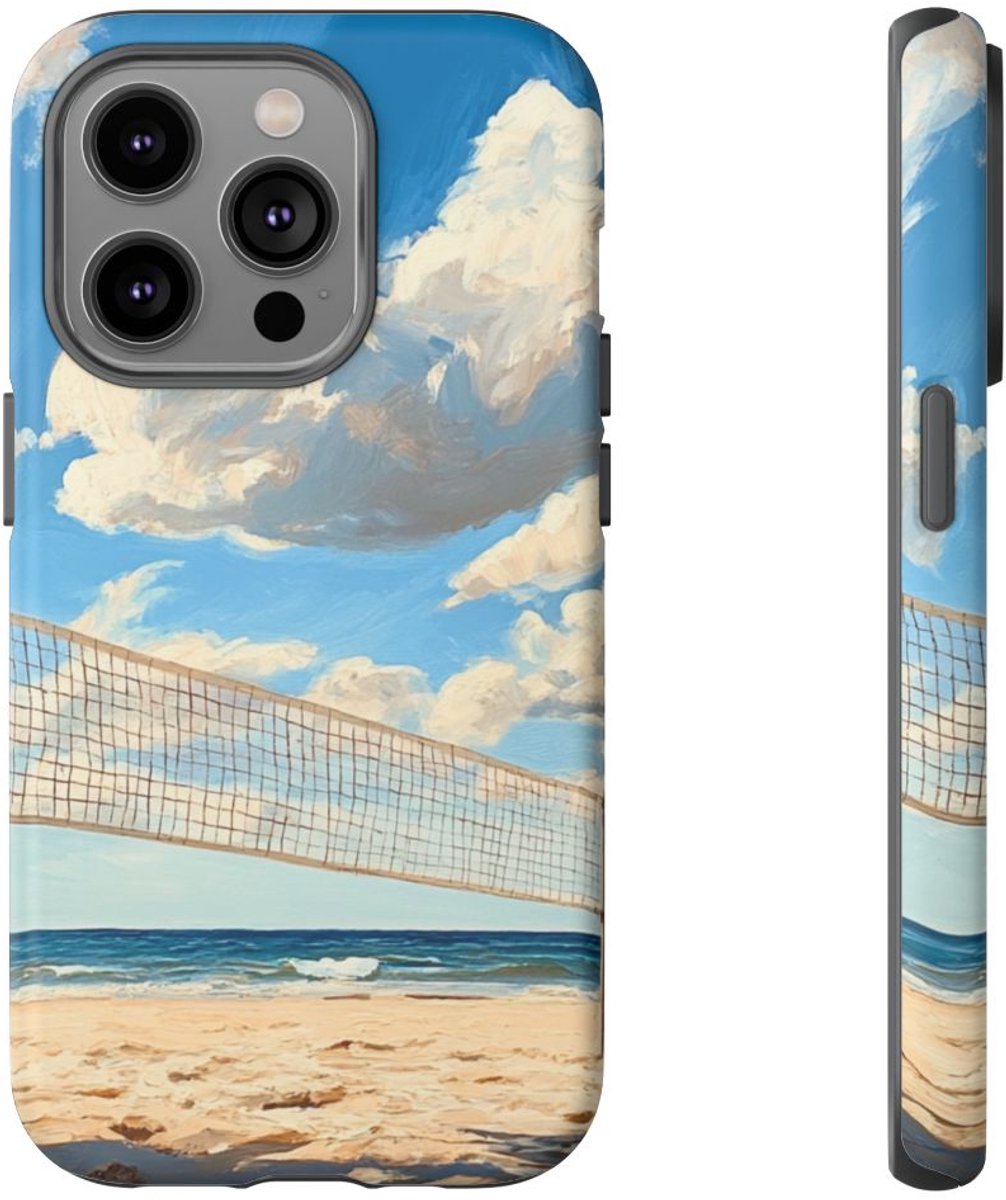 Volleybalnet op Zonnig Strand – Telefoonhoesje Geschikt voor iPhone 14 Pro