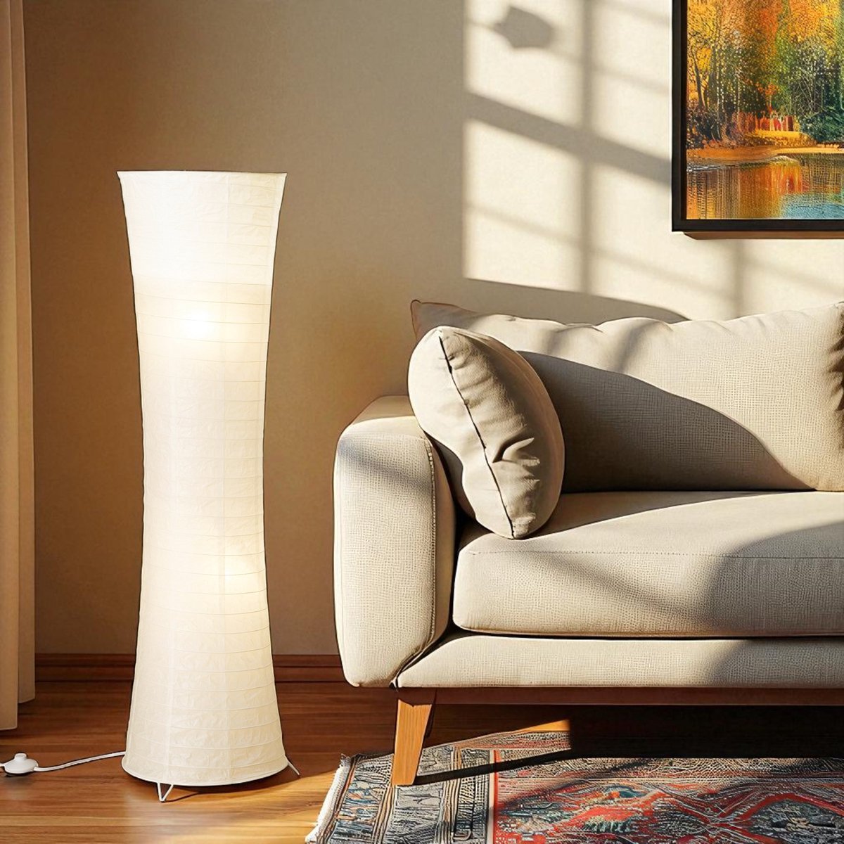 Trango Design LED Rijstpapier Vloerlamp 1229L *SWISS* Rijstpapier Lamp *HANDGEMAAKT* Vloerlamp met witte lampenkap incl. 2x E14 LED lampen, vorm: rond, hoogte: 125cm, woonkamer lamp, vloerlamp thumbnail 7